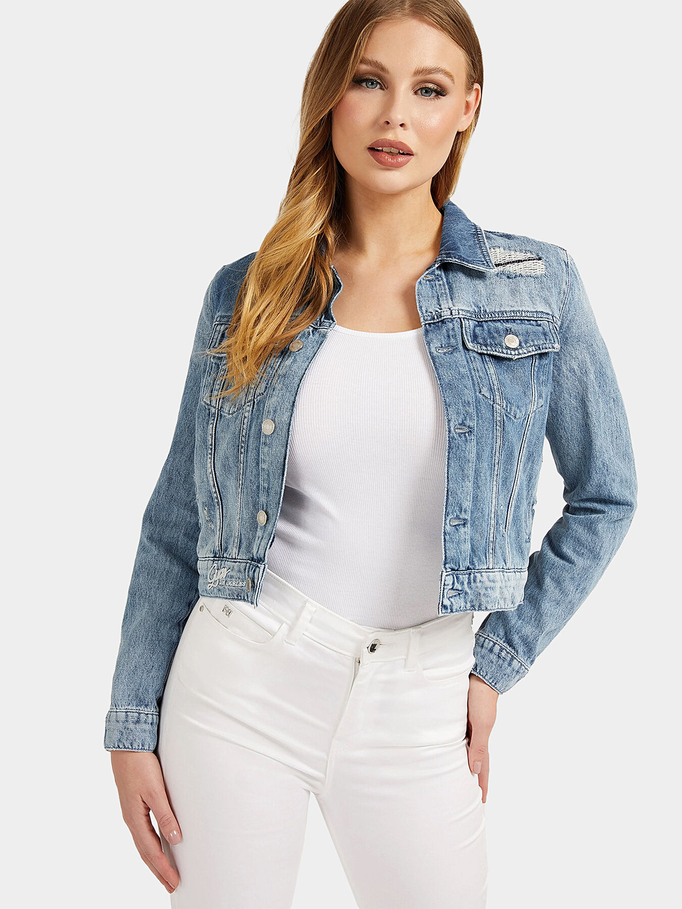 Guess cropped denim jacket shop