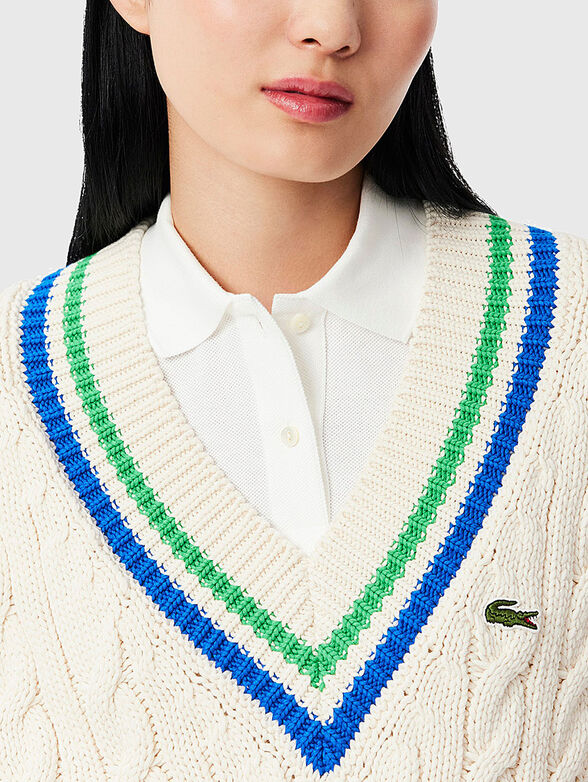 Knitted cotton vest with V-neck - 4