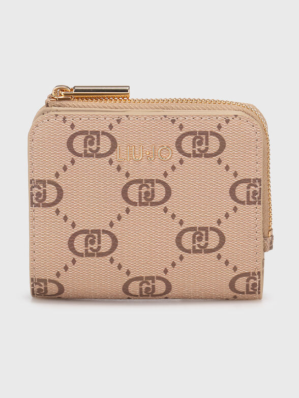 Beige wallet with monogram print - 1
