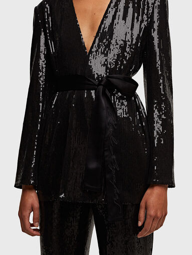 Black sequin jacket with satin belt - 3