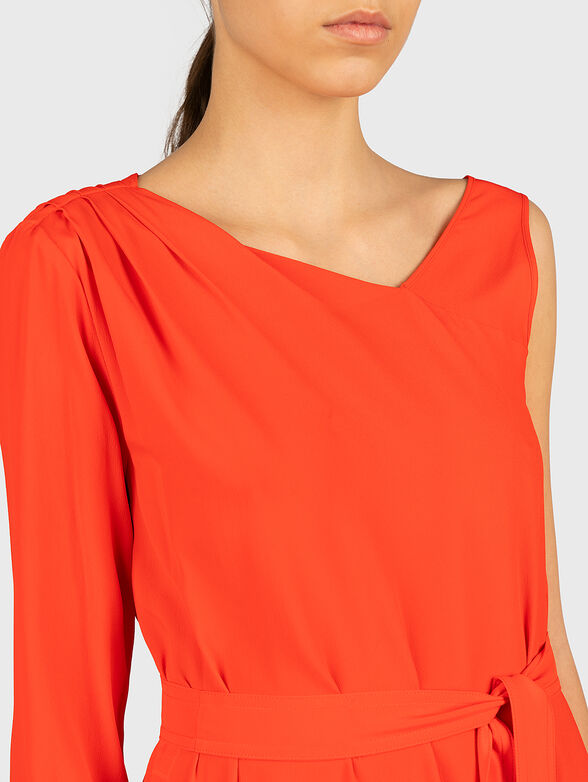 Red dress with logo embroidery - 4