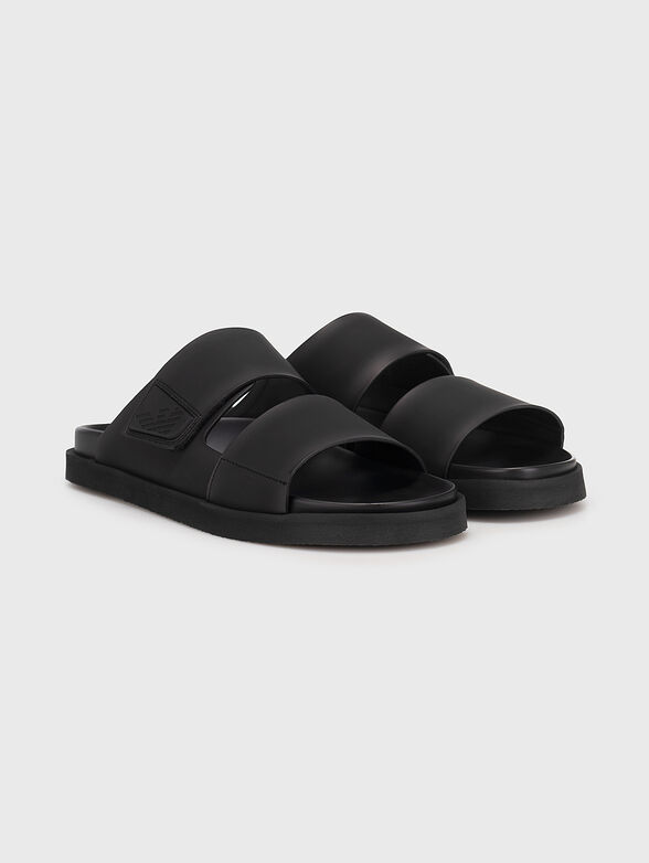 Black leather touch-strap slides - 2