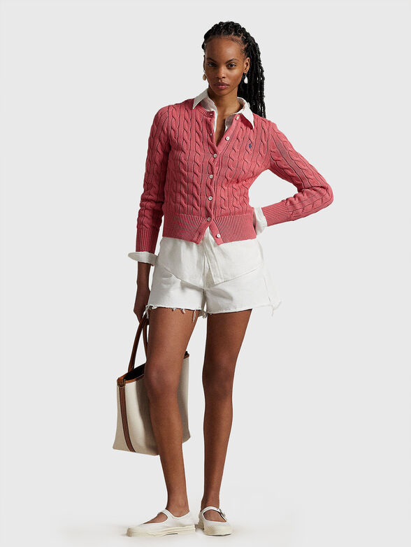 Cable knit cotton crewneck cardigan - 2