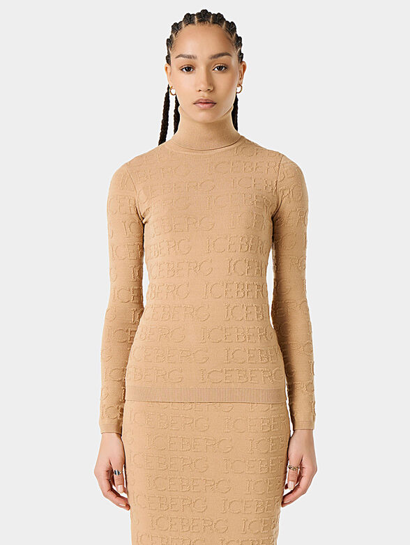 Turtleneck sweater with embossed logo texture - 1