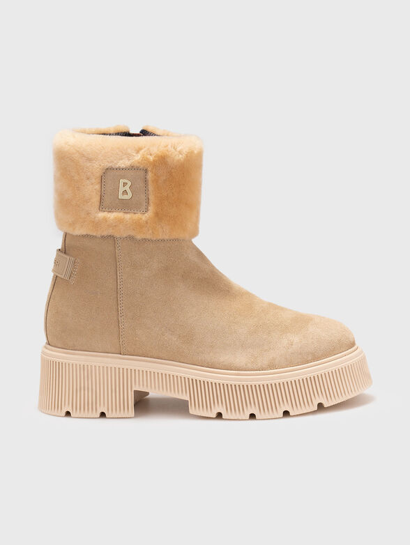 TURIN leather boots with wool detail and logo - 1