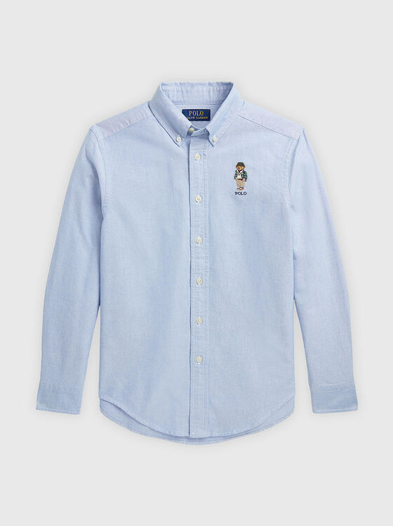 Синя памучна риза с бродерия - 1
