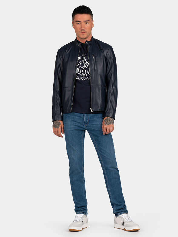 Eco leather jacket in dark blue color - 2
