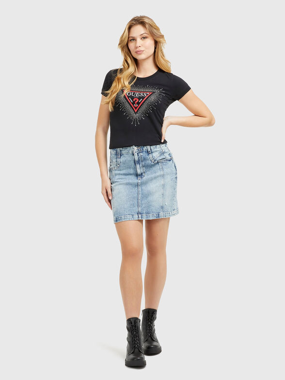 Black T-shirt with logo print and rhinestones - 2