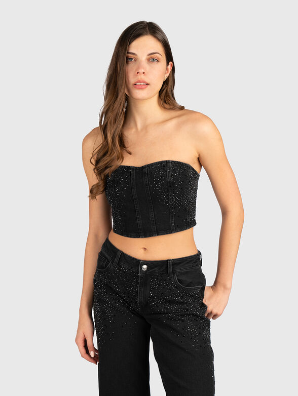 Denim top with rhinestones - 0