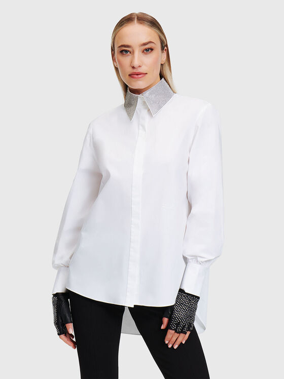 Shirt with rhinestones on the collar - 1