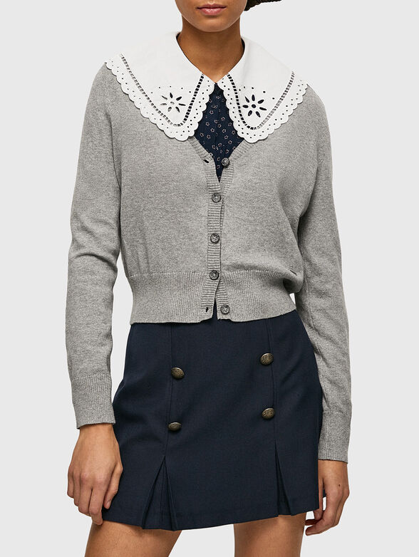 BRITTNEY grey cardigan with buttons and V-neck - 1
