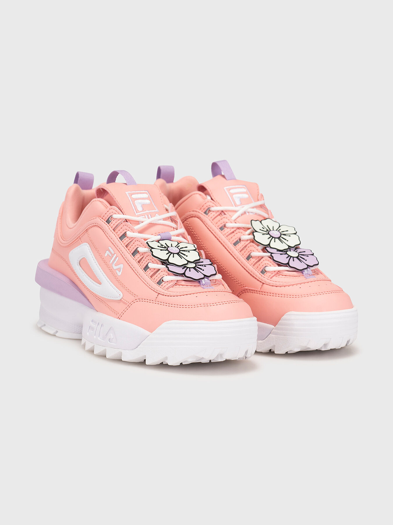 Pink fila shoes with flowers on sale