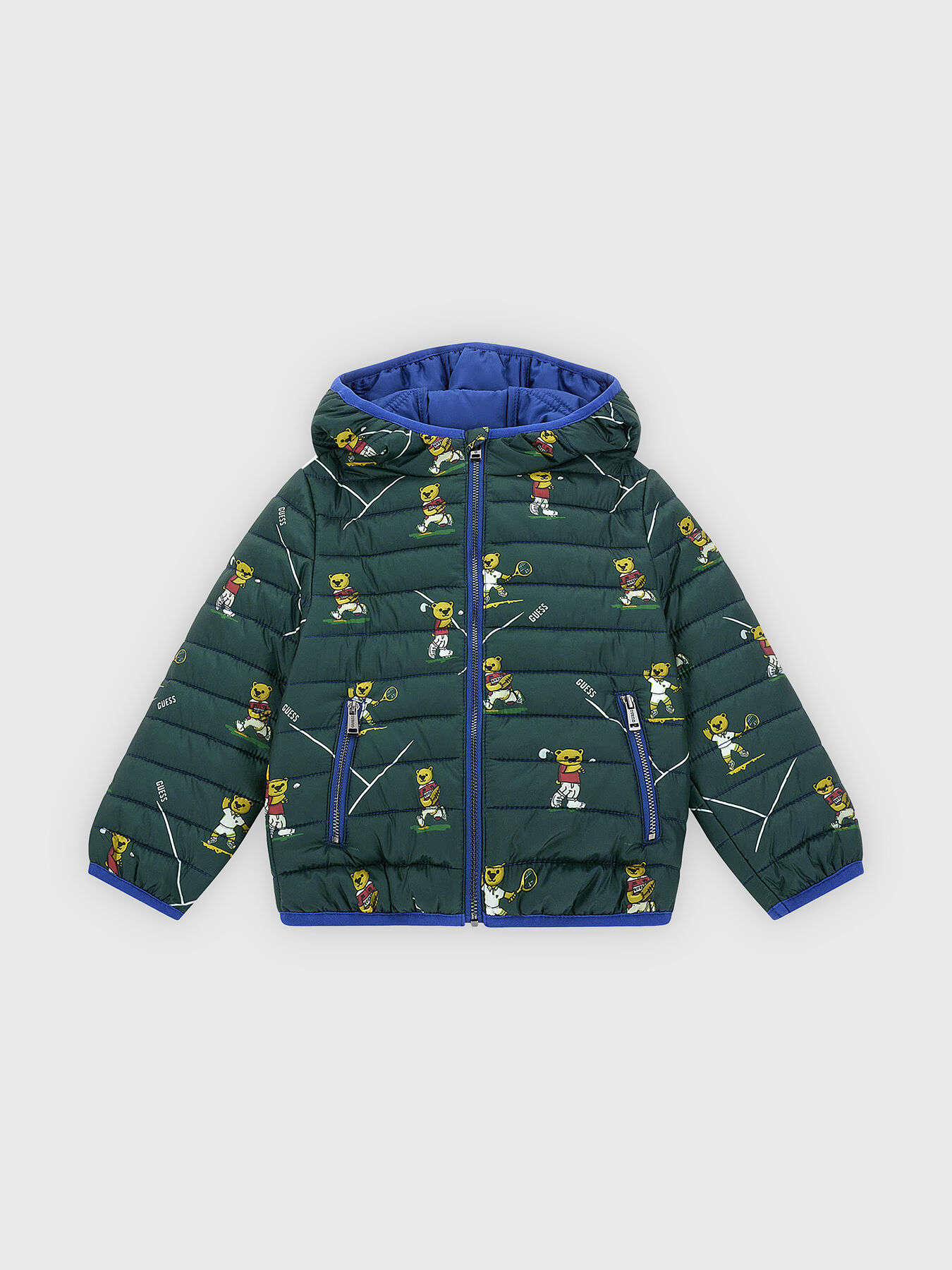Quilted green jacket with hood brand GUESS Globalbrandsstore en
