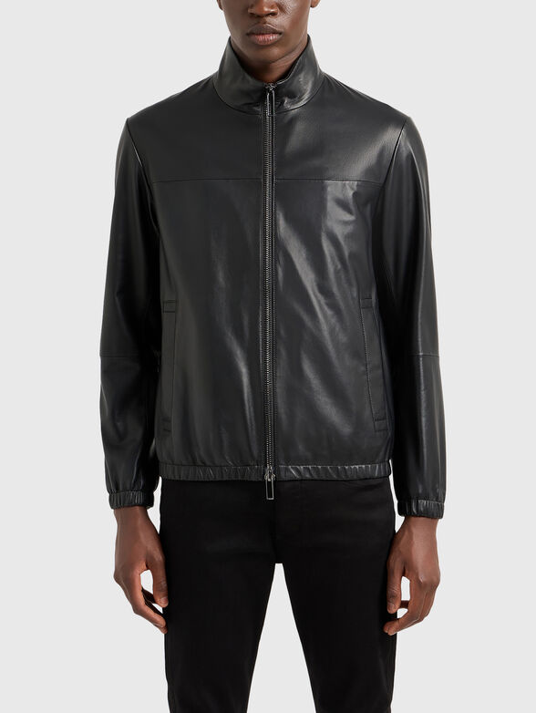 Black leather jacket with zip - 0