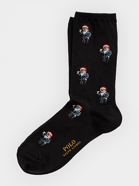 Черни чорапи с Polo Bear принт - 1