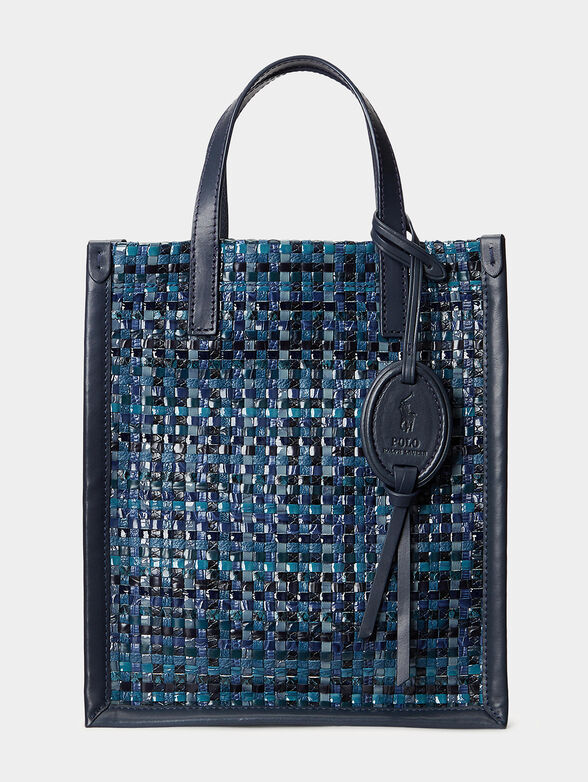 Woven-leather tote bag with logo pendant - 1