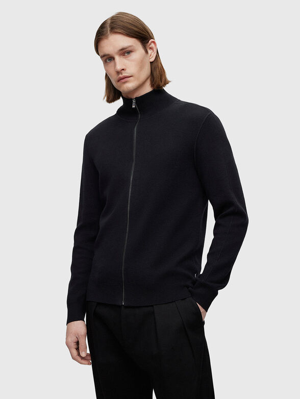 Black cardigan with zip in cotton and wool  - 1