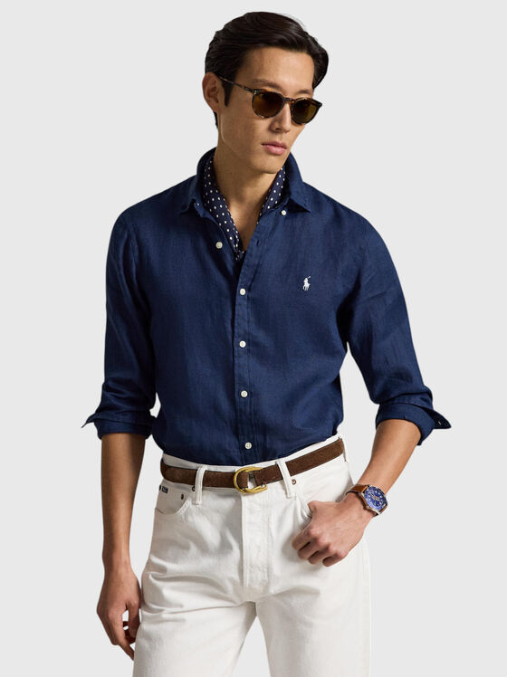 Ленена риза в тъмносин цвят - 1