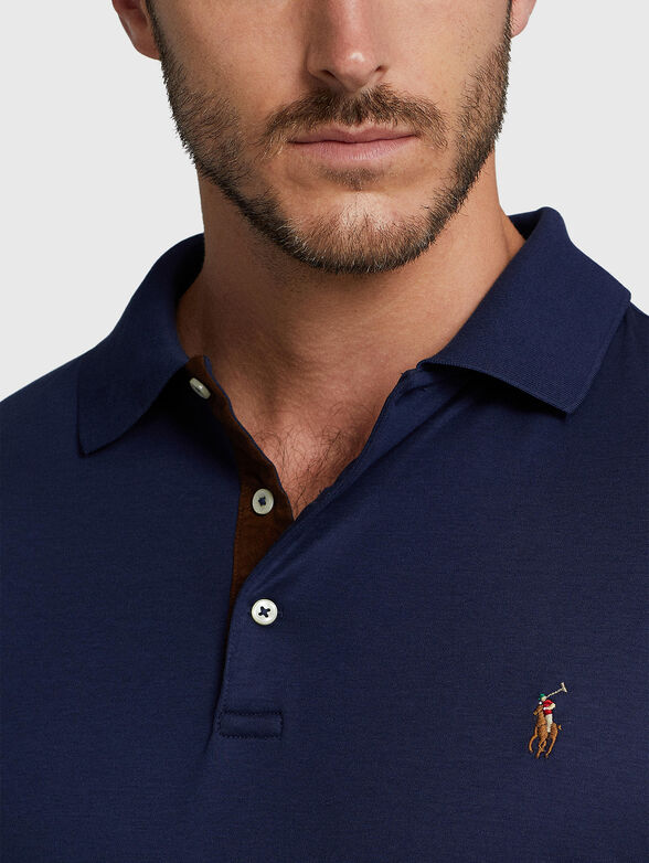 Blue cotton Polo-shirt with long sleeves - 4