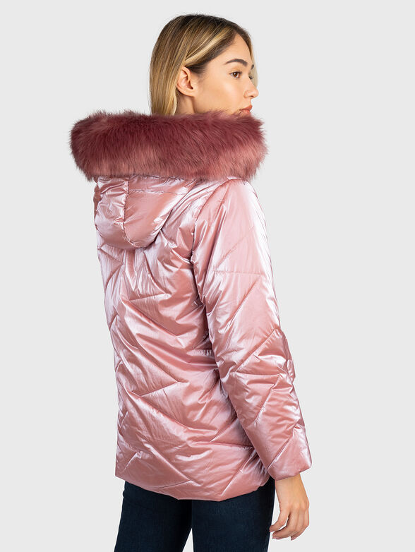 Padded pink jacket with faux fur hood - 3