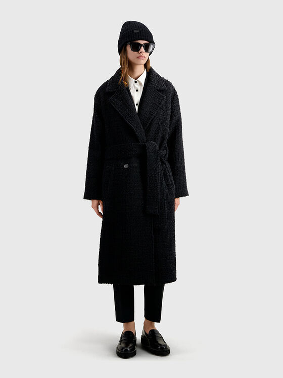 Черно палто с колан  - 1