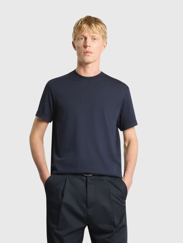 Dark blue cotton T-shirt with logo detail - 1