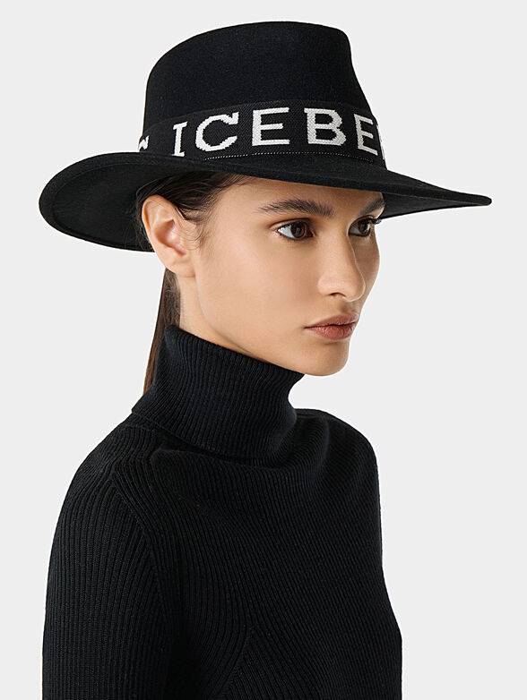 Wool black Fedora hat with brim - 2