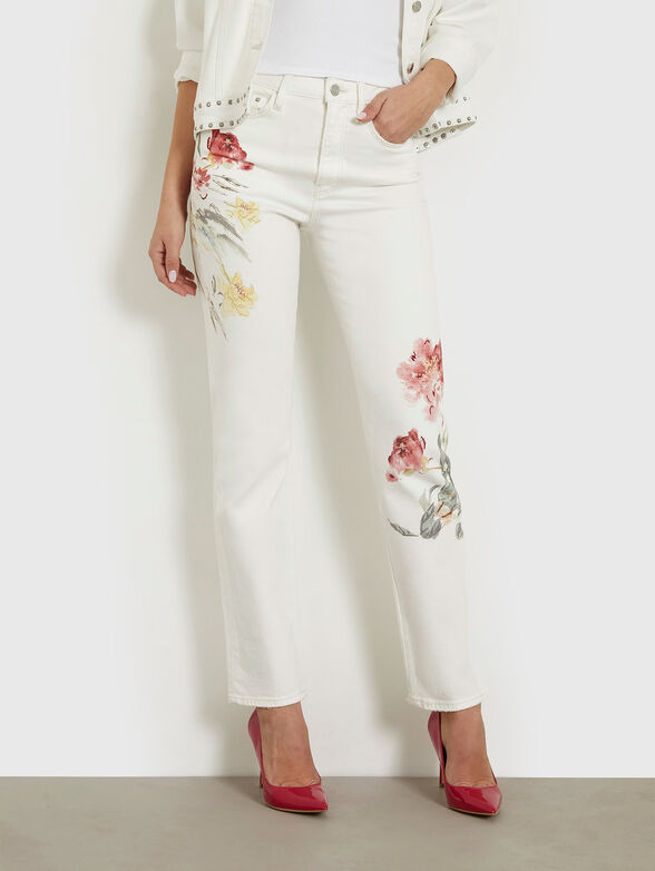 GIRLY white jeans with floral patterns - 1