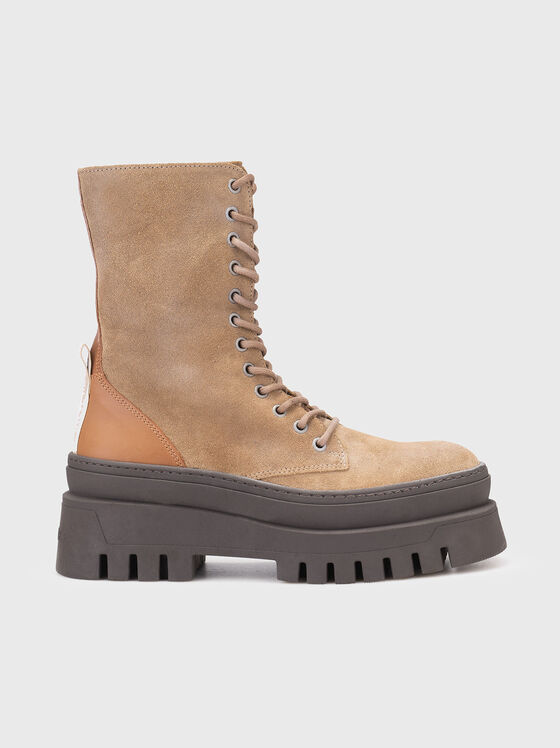 Боти от велур с връзки - 1