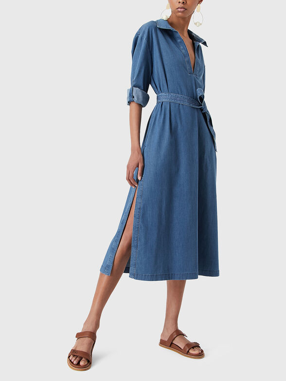 Midi denim dress with belt - 1