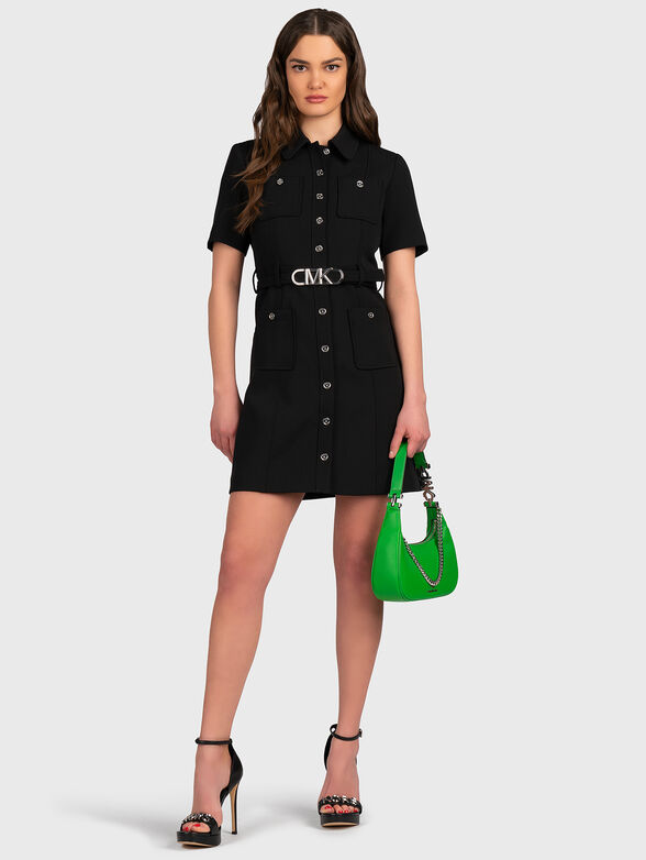 Black mini dress with belt - 4
