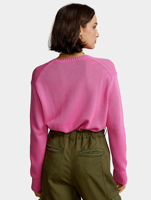 Cotton pink sweater with delicate logo embroidery - 3