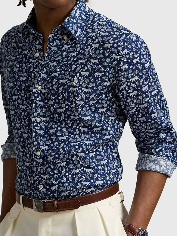 Slim linen shirt with print - 4