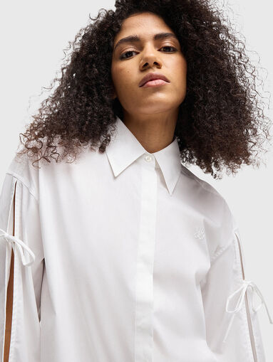 Cotton shirt with accent sleeves - 5