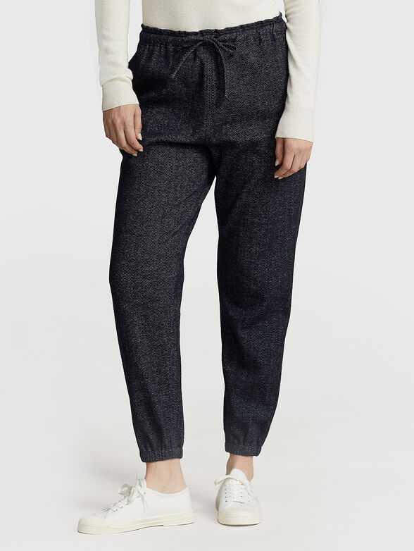 Dark blue wool blend trousers with laces - 1