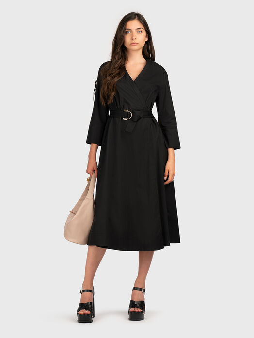 Cotton poplin midi dress with belt