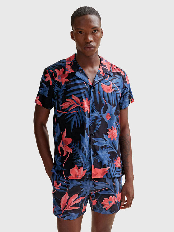 Риза с къс ръкав и флорален принт - 1