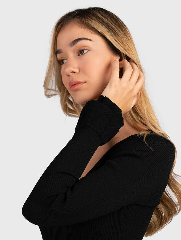 Black knitted dress with accent cuffs - 3