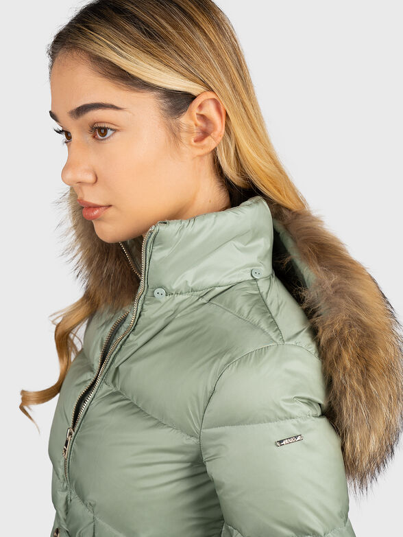 Padded jacket with faux fur collar in beige color - 4