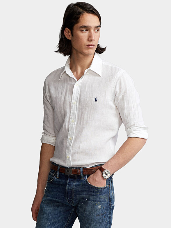 White linen shirt with logo embroidery  - 1