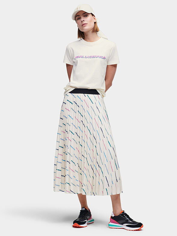 Pleated midi skirt with logo print - 1