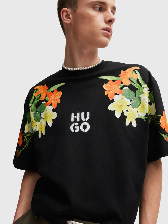 DIBLOSTEE cotton T-shirt with floral accent - 4