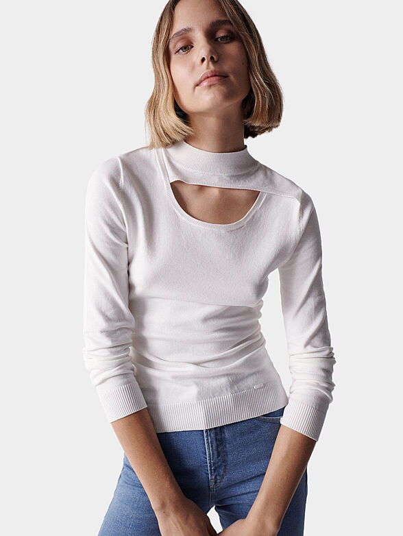 White blouse with high collar and cut-out accent - 1