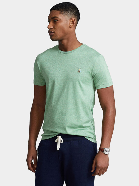 Памучна тениска с лого бродерия - 1