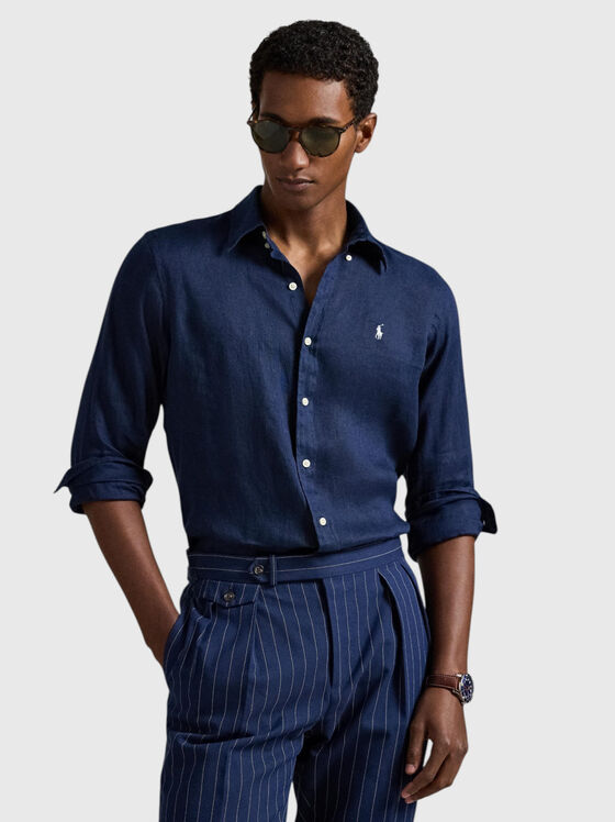 Ленена риза с лого детайл - 1