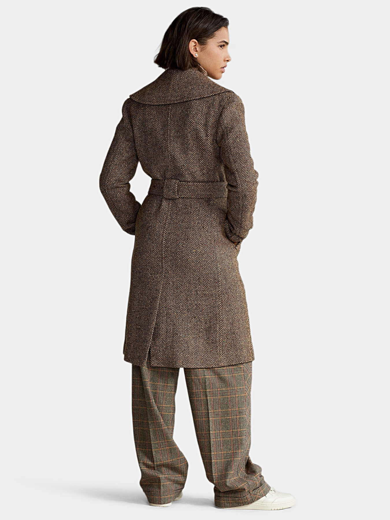 Brown wool coat with belt brand POLO RALPH LAUREN