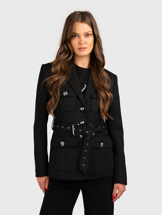 Wool blend blazer with waist belt 