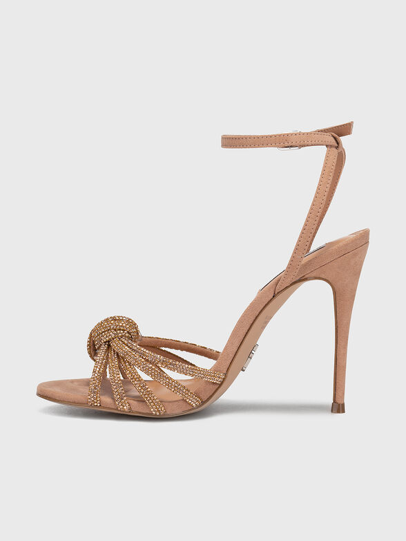 Beige heeled sandals with applied rhinestones - 4