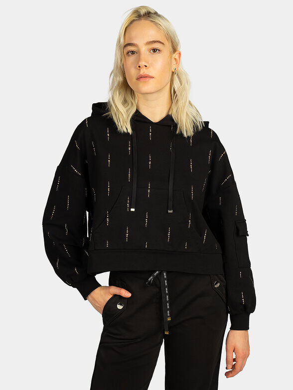 Black sweatshirt with appliqué gemstones - 1