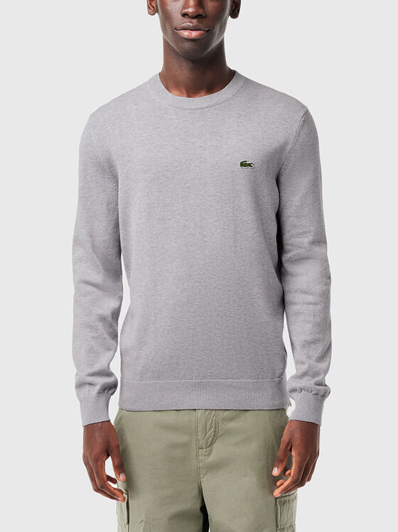 Сив пуловер с лого детайл - 1